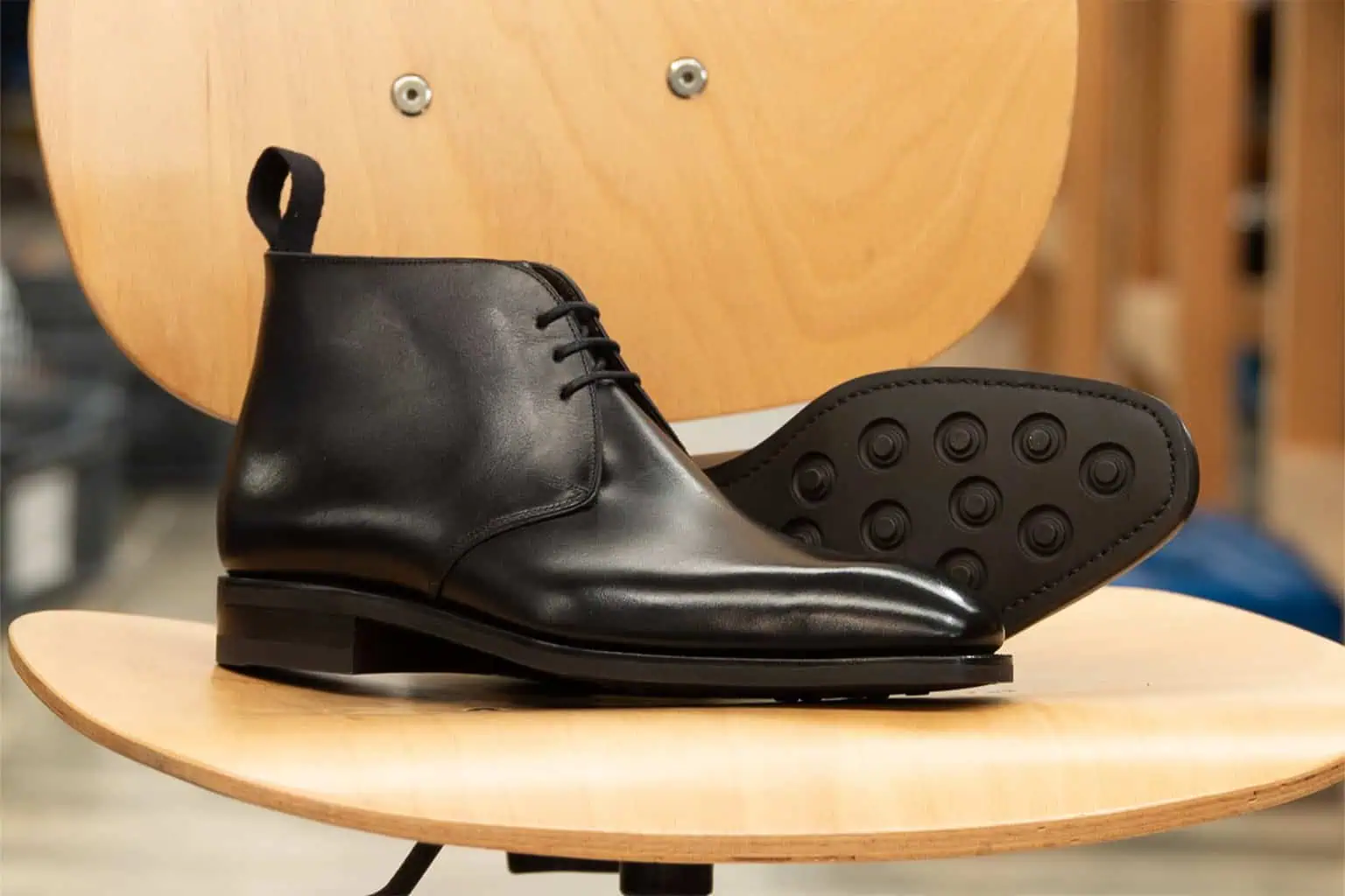 Black Chukka boot with rubber sole by Carmina Shoemaker
