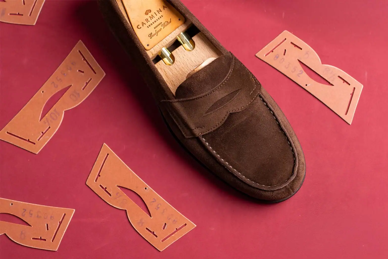 Brown suede penny loafer by Carmina Shoemaker